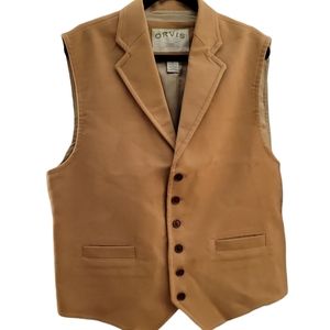 ORVIS Tan Cotton Faux Suede Vest Large 3 Pockets Buttons